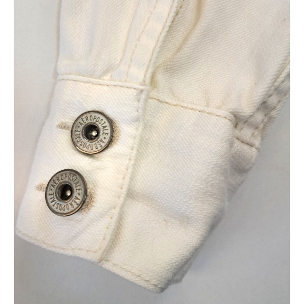 AEROPOSTALE White Denim Jean Jacket Womens XS Preppy Cleangirl Minimalist 90s - Picture 3 of 10